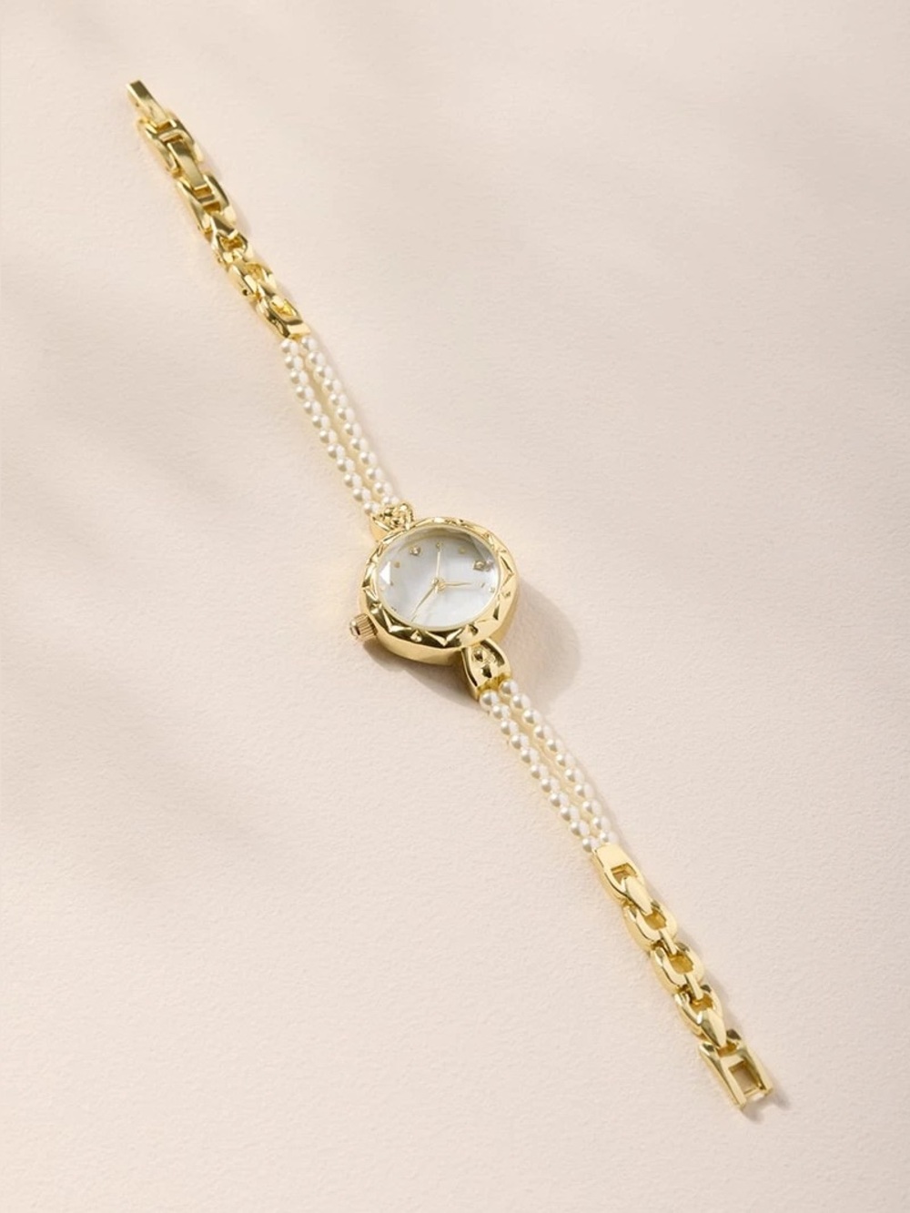 Vintage Inspired Gold Pearl Bracelet Watch - Women's Fashion Accessory